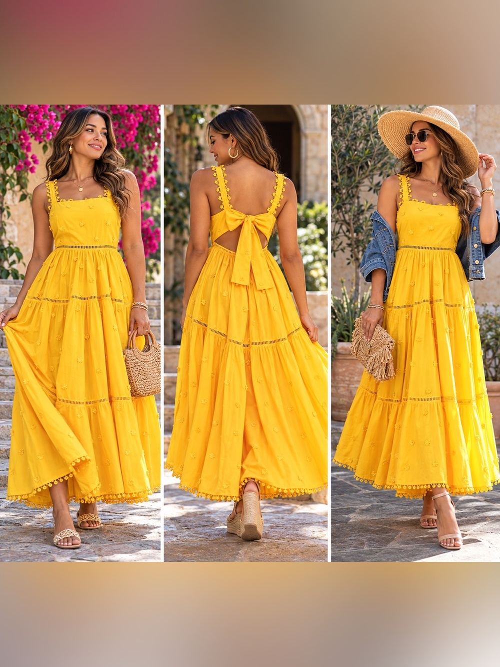 FARM Rio Yellow 3D Flowers Midi Dress Size Medium